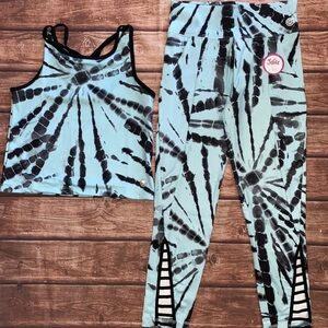 Girls Spring Summer Blue and Black Tie-Dye Activewear Set size 10